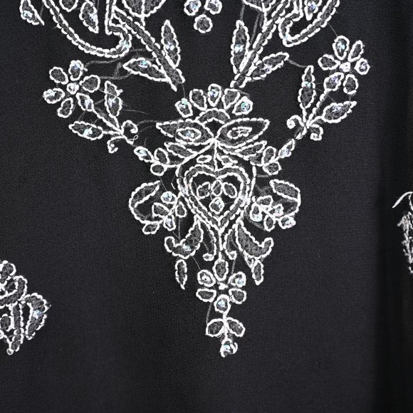 Sheer Black Embroidered Top with Sequins - Size M - Picture 3 of 5